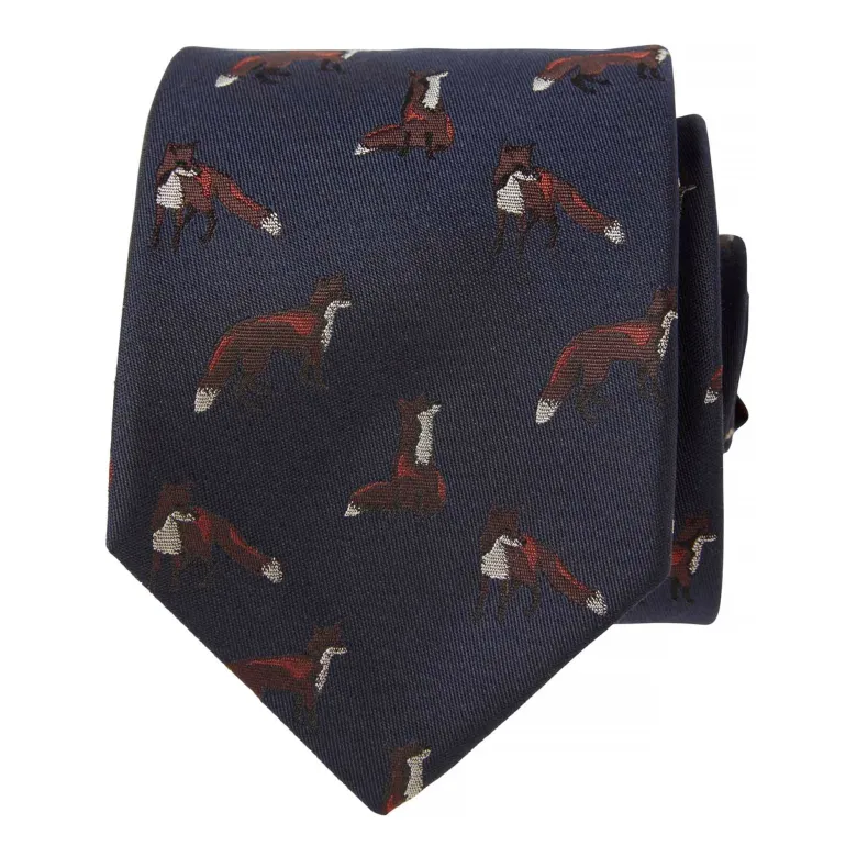 Dixter Silk Tie | Dark Navy Foxes