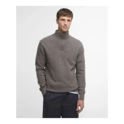 Essential Lambswool Half Zip Knitted Jumper | Dark Stone