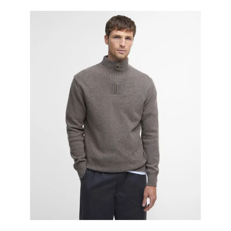 Essential Lambswool Half Zip Knitted Jumper | Dark Stone