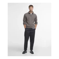 Essential Lambswool Half Zip Knitted Jumper | Dark Stone