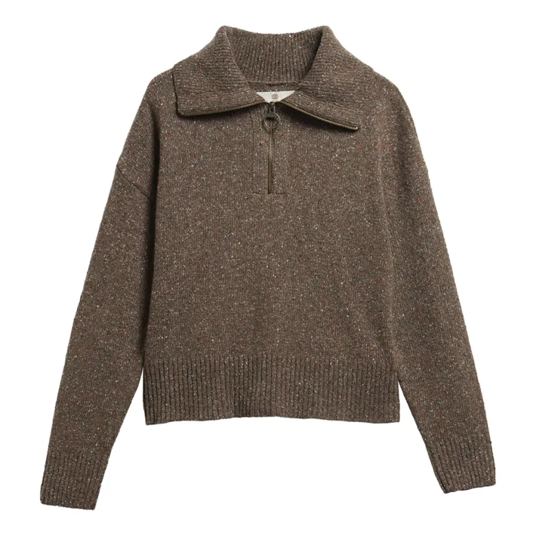 Lavensdale Half Zip Fleck Knitted Jumper | Deep Camel