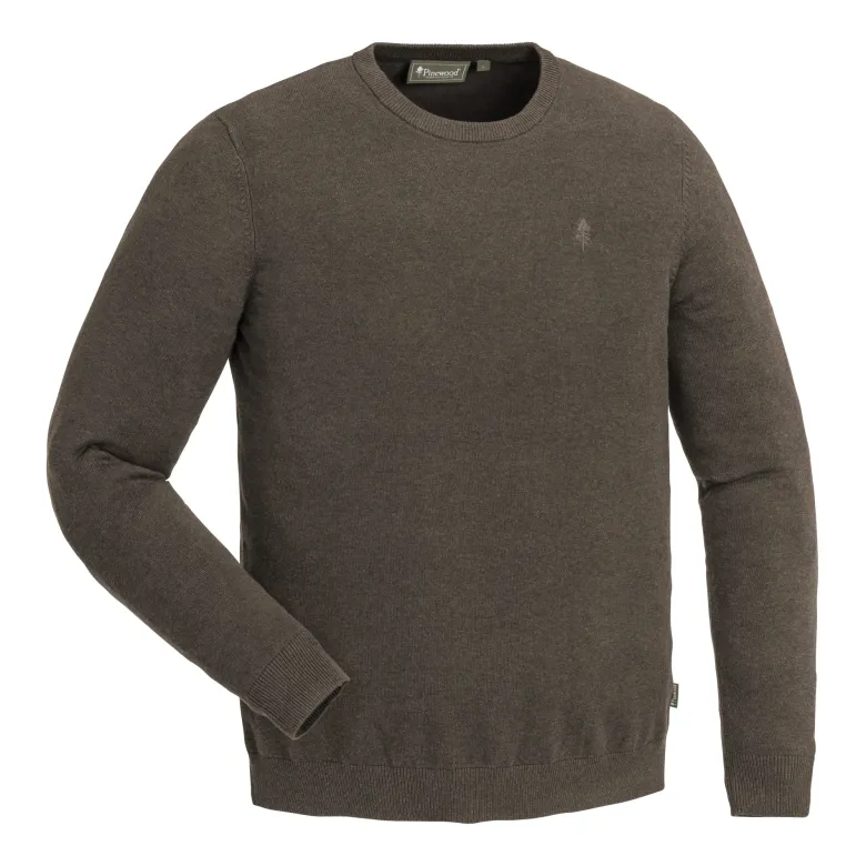 Värnamo Crewneck Knit. Sweater | Herr | Brown Mel